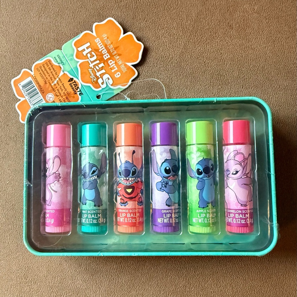 Disney Stitch Tin with 6 Lip Balms Christmas Gift Stocking Stuffer - NEW